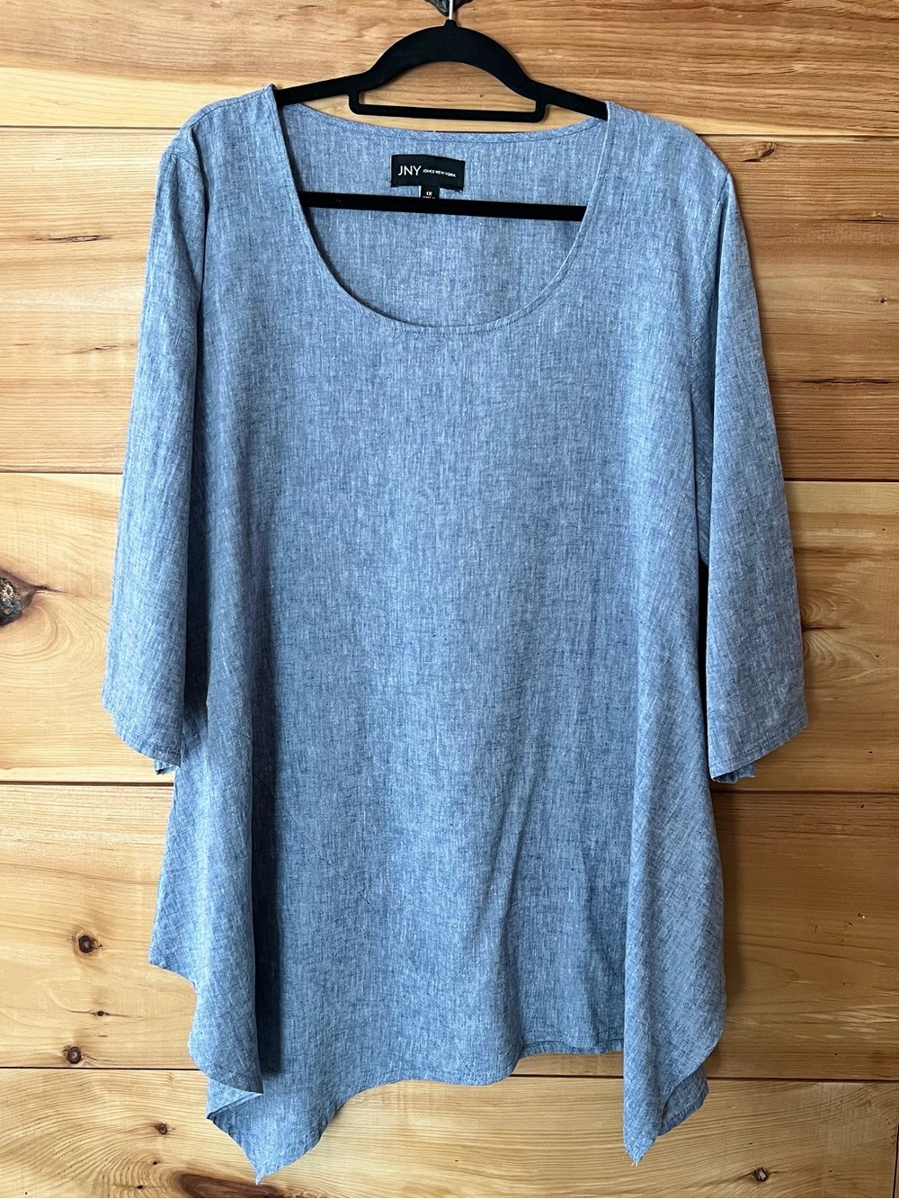 Jones New York 100% Linen Gray Scoop Neck Asymmetrical Tunic Cottagecore Soft